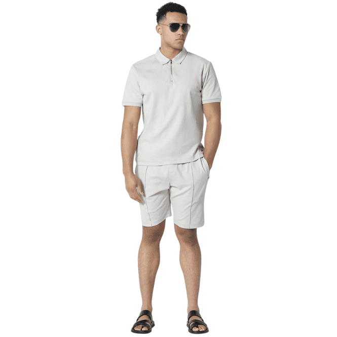 883 Police Kitmat Nelmat Pleated Light Grey Polo Shirt Set