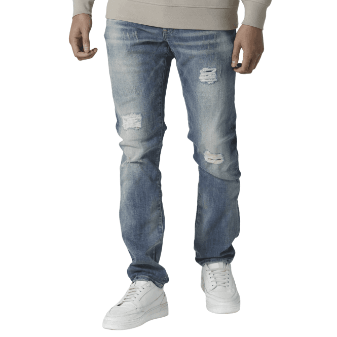 883 Police TODD 1034 Distressed Slim Fit Stonewash Blue Jeans