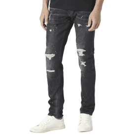 TODD 1059 Slim Fit Black Ripped Jeans
