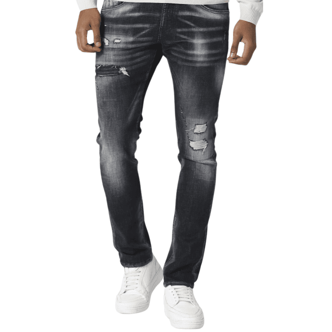 883 Police Todd 985 Slim Fit Ripped Black Wash Jeans