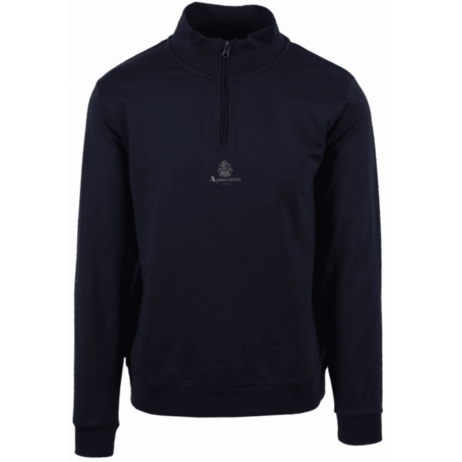 Aquascutum Cotton Crest Logo Navy Quarter Zip Sweatshirt
