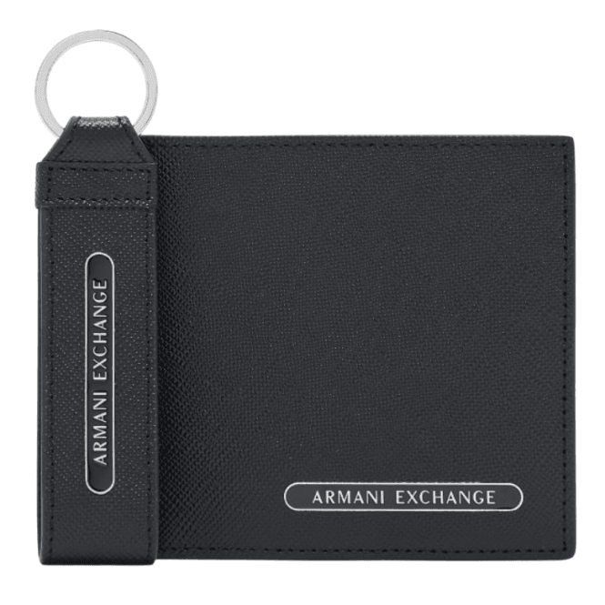 ARMANI EXCHANGE Black Metal Logo Slim Book Wallet Set