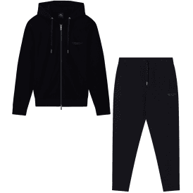 Cotton Tonal Logo Black Zip Hooded Tracksuit