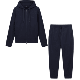 Cotton Tonal Logo Navy Zip Hooded Tracksuit