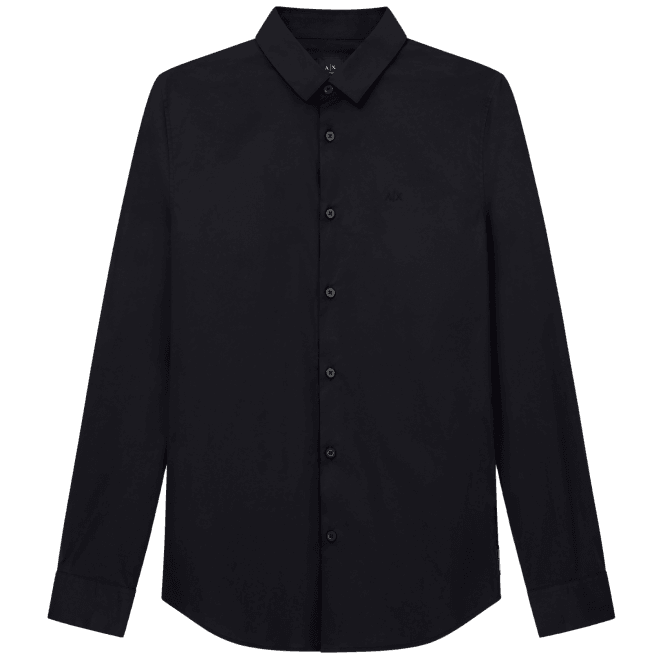 ARMANI EXCHANGE Embroidered Logo Button Up Black Shirt