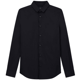 Embroidered Logo Button Up Black Shirt