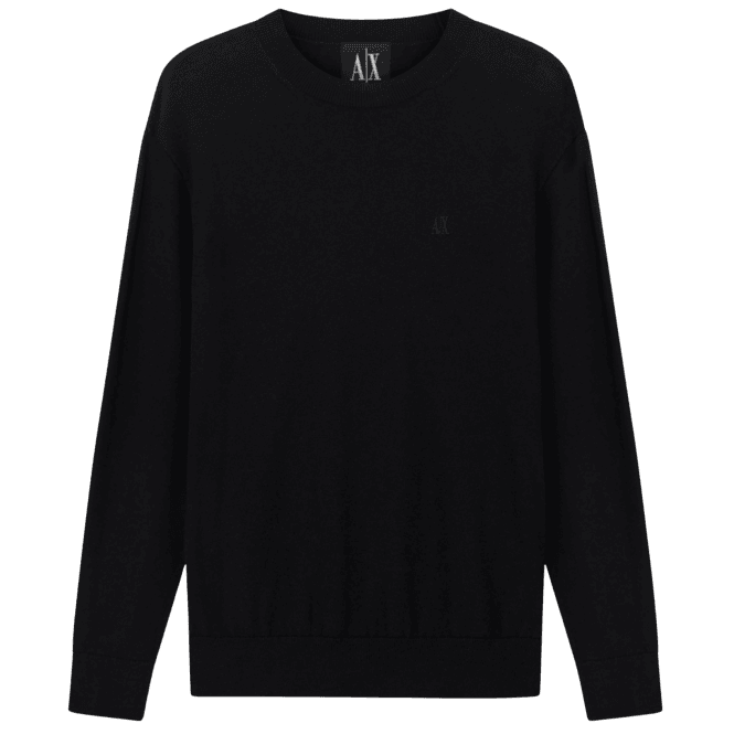 ARMANI EXCHANGE Embroidered Logo Fine Knit Black Knitwear Jumper