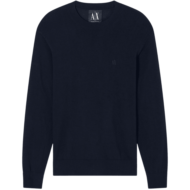 ARMANI EXCHANGE Embroidered Logo Fine Knit Navy Knitwear Jumper