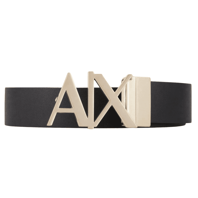 ARMANI EXCHANGE Gold AX Buckle Reversible Black/Navy Leather Belt