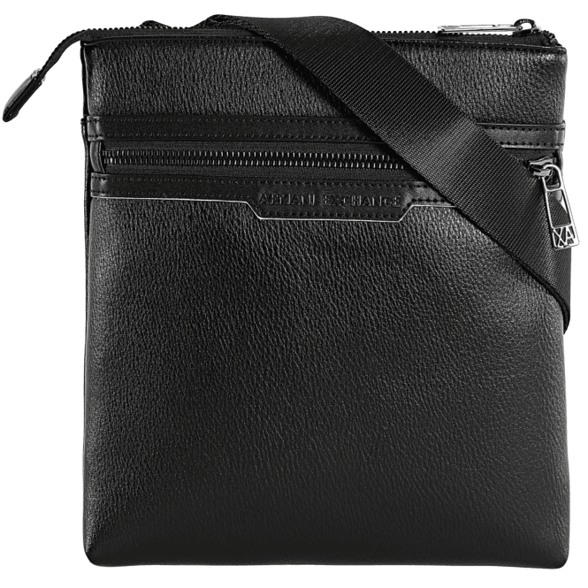 ARMANI EXCHANGE Grain Leather Metal Logo Black Pouch Bag