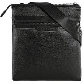 Grain Leather Metal Logo Black Pouch Bag
