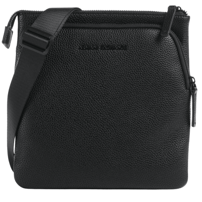 ARMANI EXCHANGE Grained Metal Logo Black Crossbody Bag