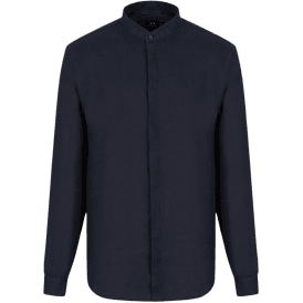 Grandad Collar Linen Navy Shirt