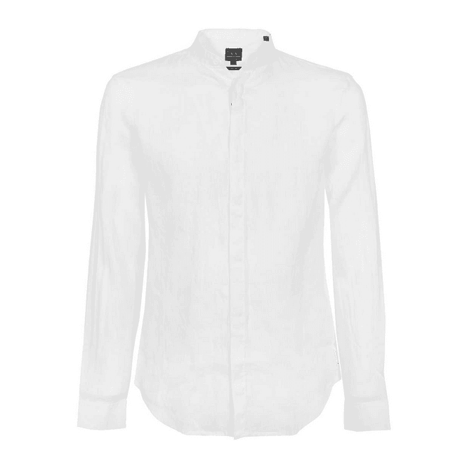 ARMANI EXCHANGE Grandad Collar Linen White Shirt