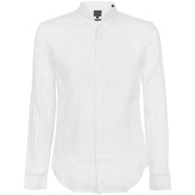 Grandad Collar Linen White Shirt