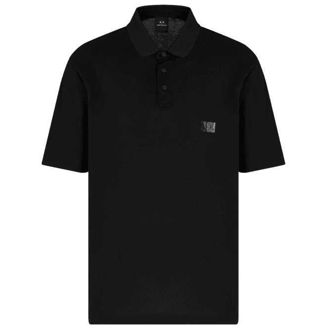 ARMANI EXCHANGE Mercerized Cotton Rubber AX Black Polo Shirt