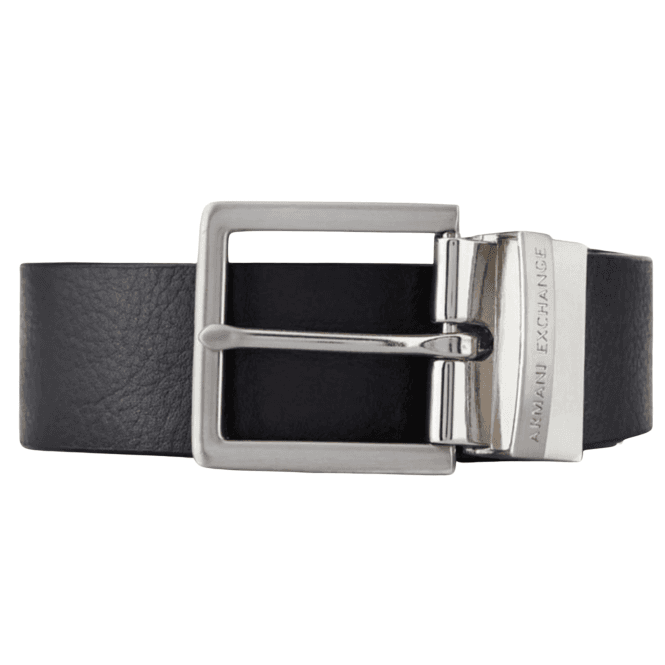 ARMANI EXCHANGE Metal Buckle Black Leather Belt 