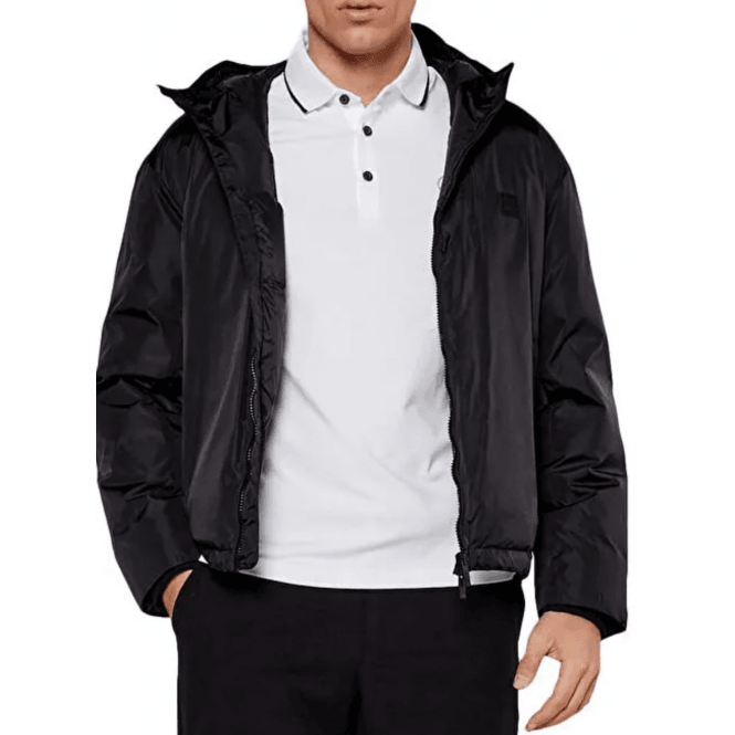 ARMANI EXCHANGE Nylon Zip Up Hooded Black Puffer Jacket