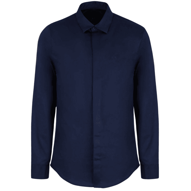 ARMANI EXCHANGE Poplin Cotton Logo Deep Blue Shirt