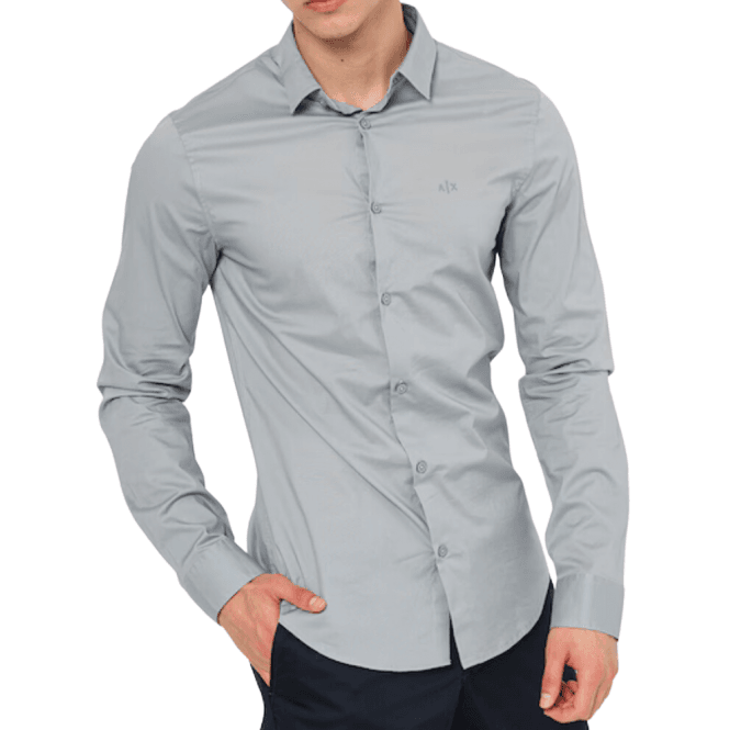 ARMANI EXCHANGE Print Logo Button Up Grey Shirt