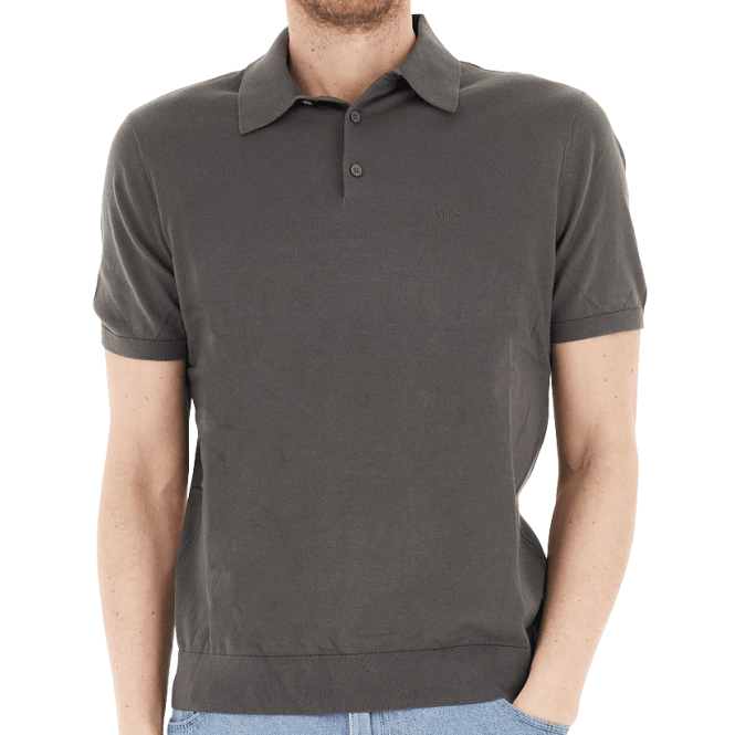 ARMANI EXCHANGE Regular Fit Embroidered Logo Knitted Raven Grey Polo Shirt