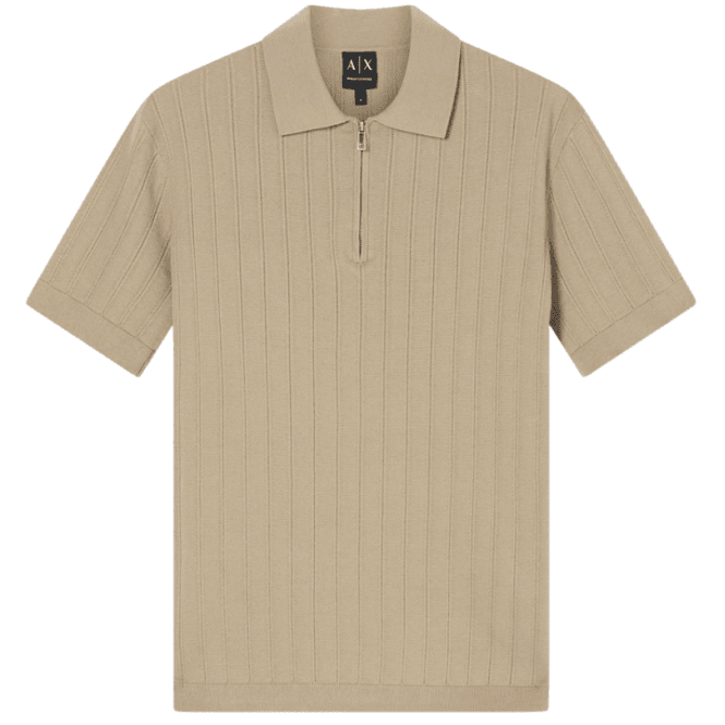 ARMANI EXCHANGE Regular Fit Textured Knitted Beige Zip Polo Shirt