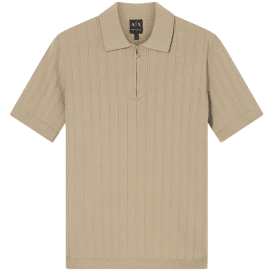 Regular Fit Textured Knitted Beige Zip Polo Shirt