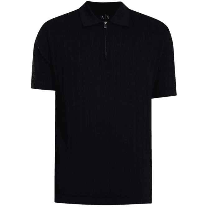 ARMANI EXCHANGE Regular Fit Textured Knitted Navy Zip Polo Shirt