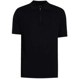 Regular Fit Textured Knitted Navy Zip Polo Shirt