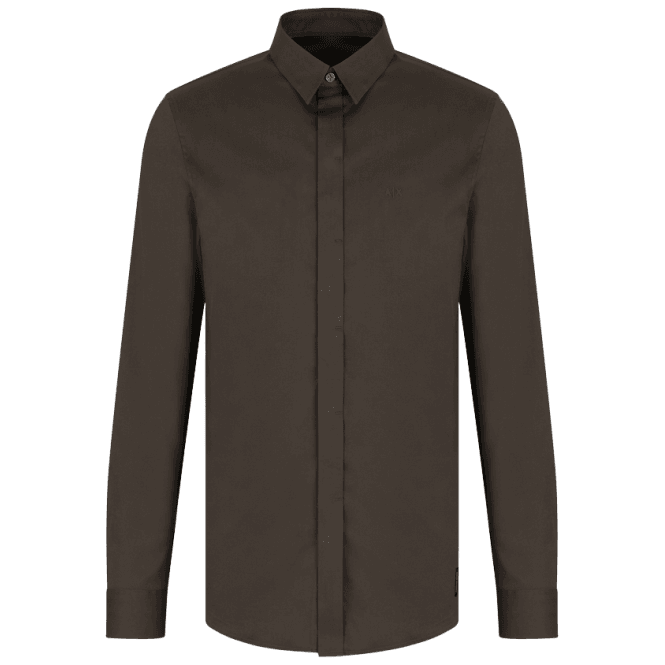 ARMANI EXCHANGE Rubber Logo Button Up Khaki Shirt