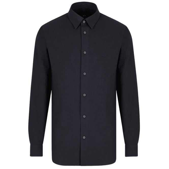 ARMANI EXCHANGE Seersucker Textured Long Sleeve Navy Shirt