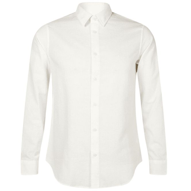 ARMANI EXCHANGE Seersucker Textured Long Sleeve White Shirt