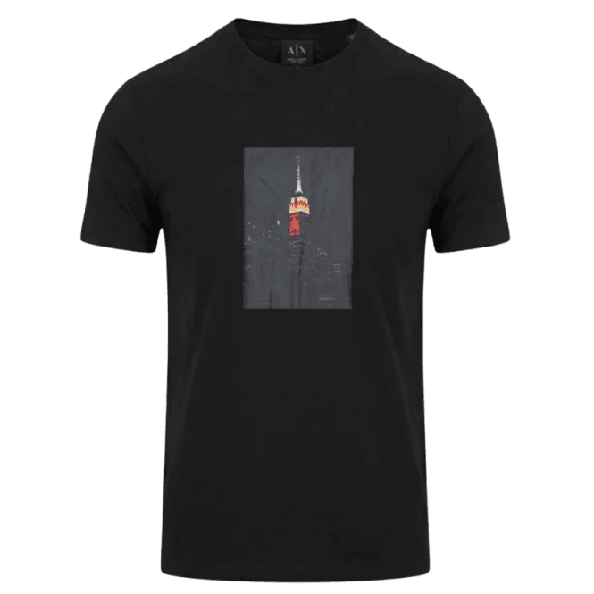 ARMANI EXCHANGE Skyscraper Graphic Logo Black T-Shirt