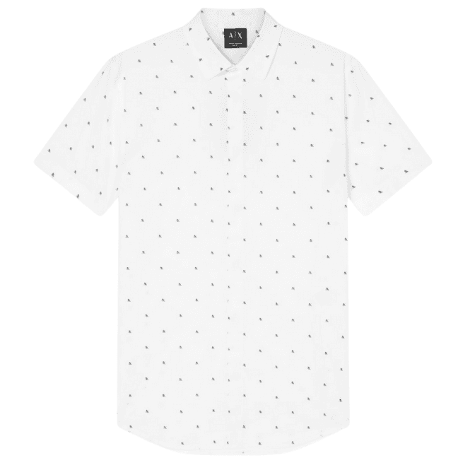 ARMANI EXCHANGE Slim Fit Poplin Logo White Short Sleeve Shirt