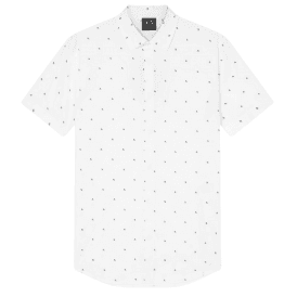 Slim Fit Poplin Logo White Short Sleeve Shirt