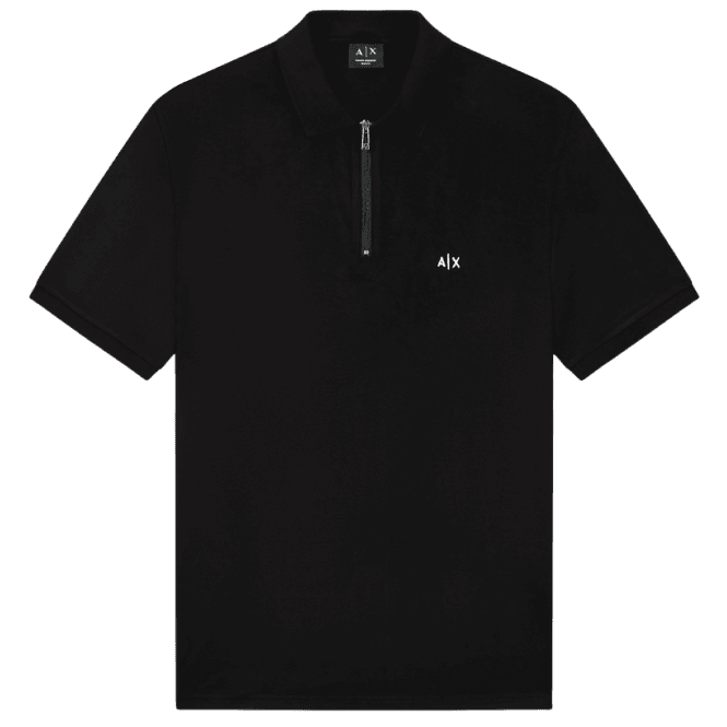 ARMANI EXCHANGE Slim Fit Stretch Technical Black Zip Polo Shirt