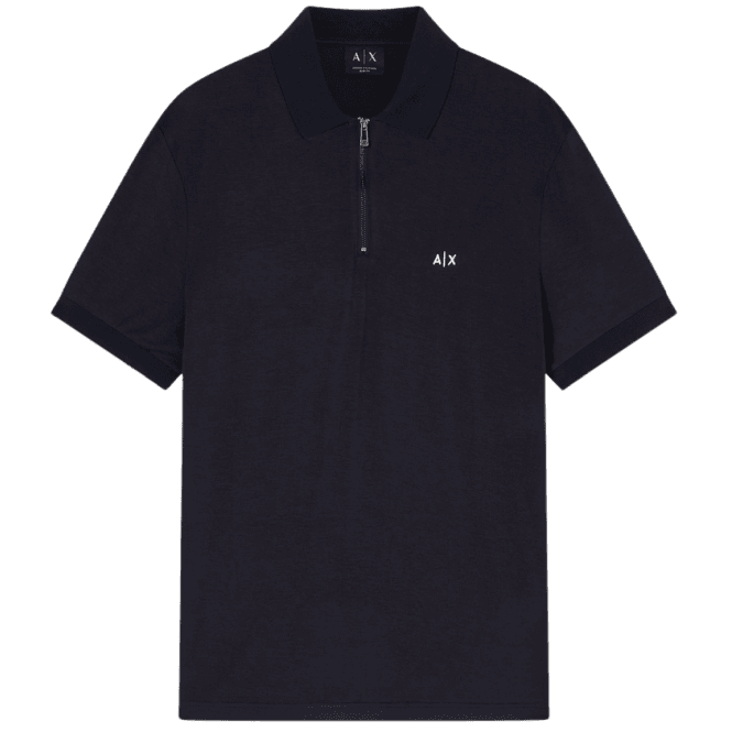 ARMANI EXCHANGE Slim Fit Stretch Technical Navy Zip Polo Shirt