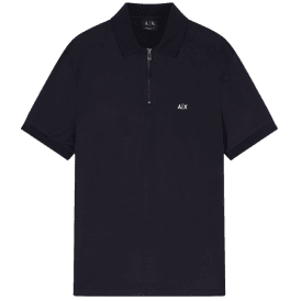 Slim Fit Stretch Technical Navy Zip Polo Shirt