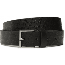 Handwritten Allover Logo Buckle Leather Black Belt