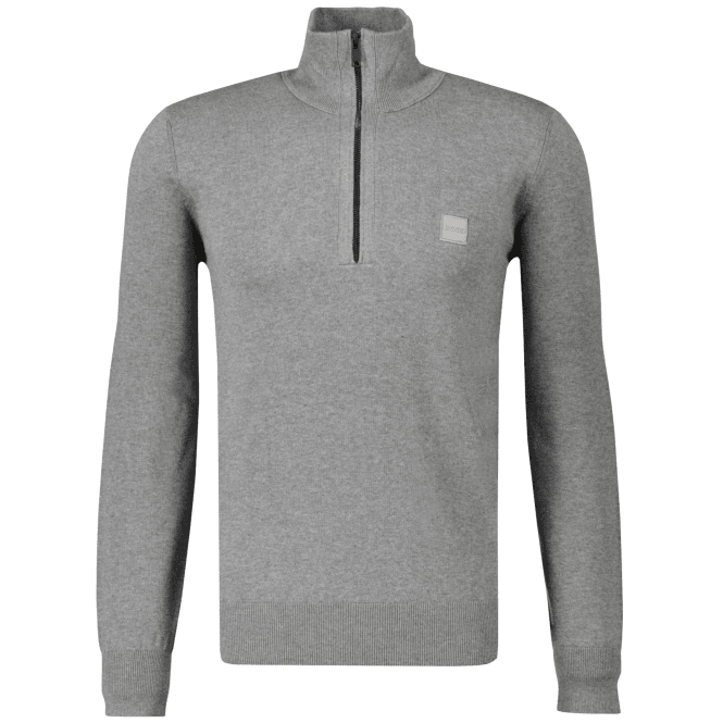 Boss Kannobix Cashmere-Cotton Quarter Zip Grey Jumper