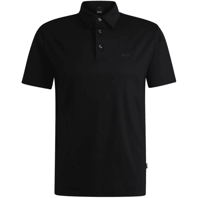 Boss Palosh Cotton Rubberised Logo Black Polo Shirt