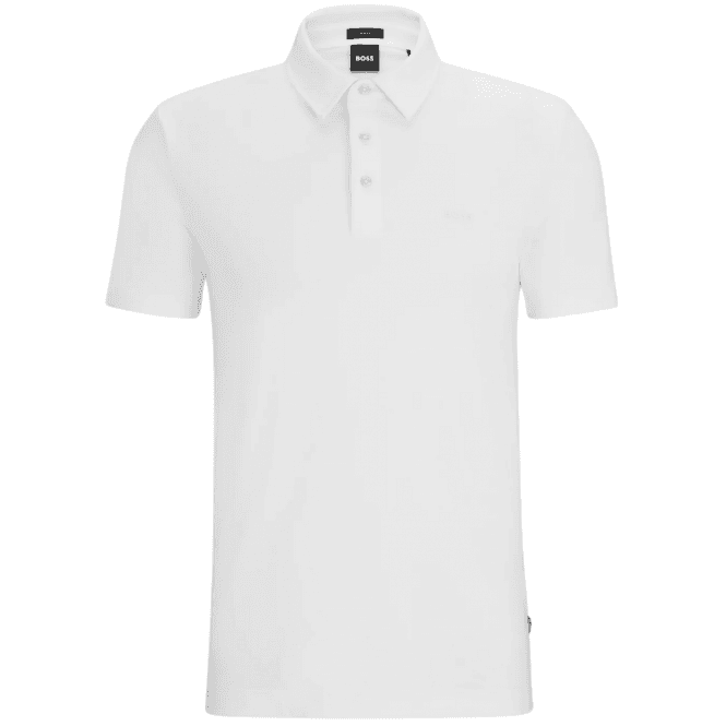 Boss Palosh Cotton Rubberised Logo White Polo Shirt