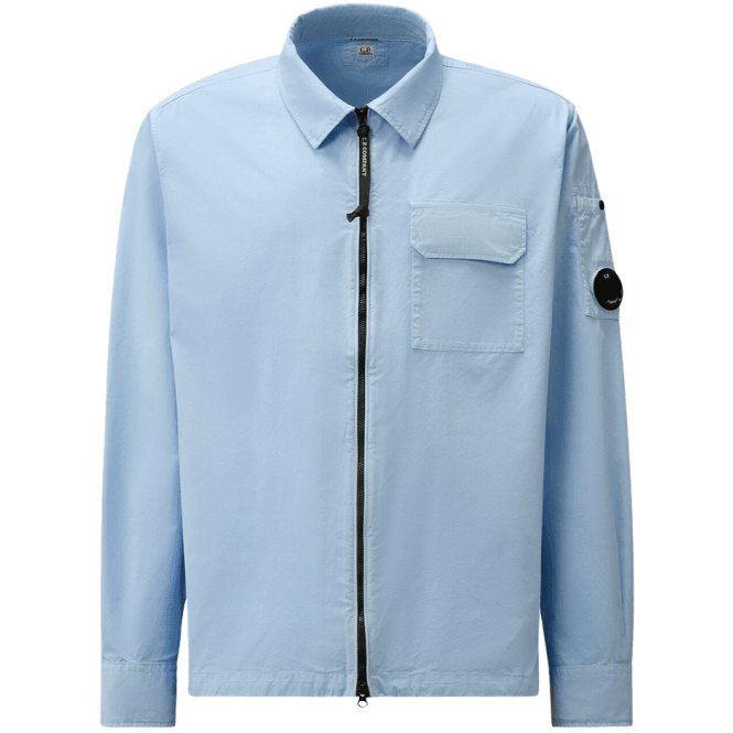C.P. Company Cotton Lens Logo Full Zip Light Blue Overshirt