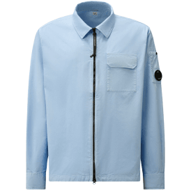 Cotton Lens Logo Full Zip Light Blue Overshirt