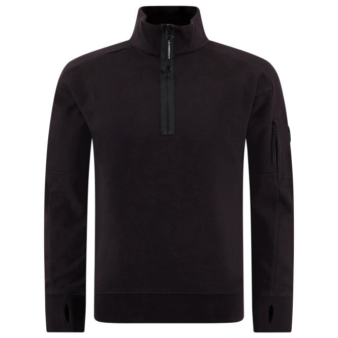 C.P. Company Cotton Lens Logo Quarter Zip Black Sweatshirt 