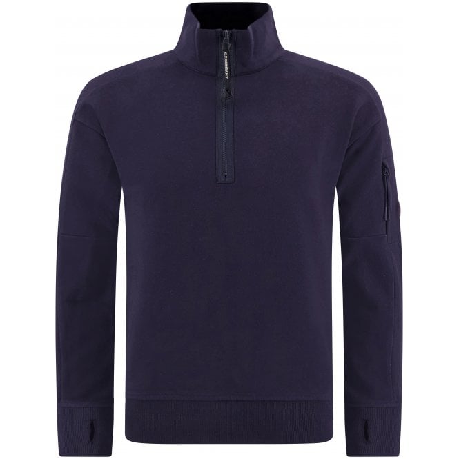 C.P. Company Cotton Lens Logo Quarter Zip Navy Sweatshirt 