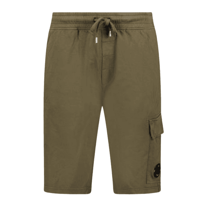 C.P. Company Light Fleece Lens Pocket Khaki Green Cargo Shorts