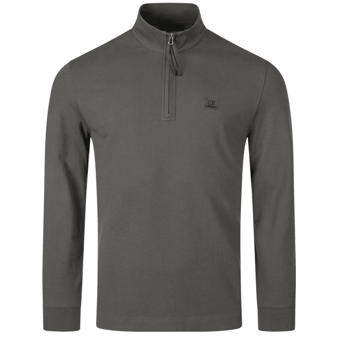 C.P. Company Long Sleeve Pique Quarter Zip Grey Polo