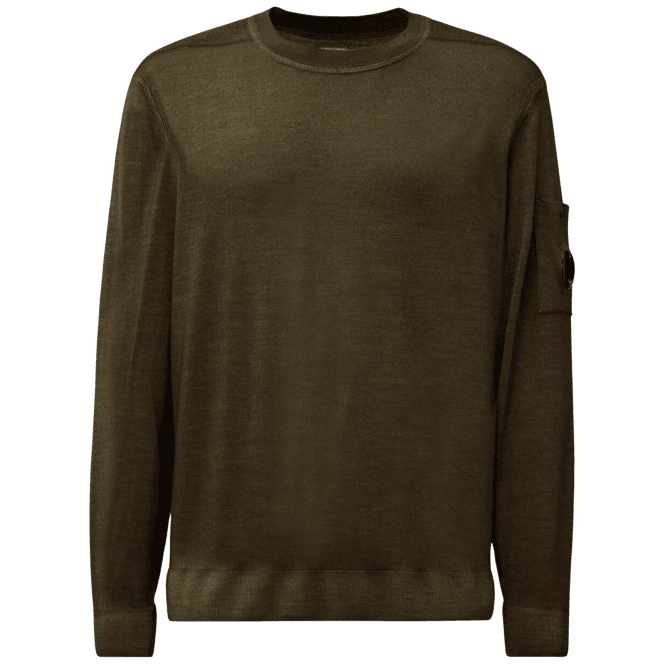 C.P. Company Merino Wool Lens Logo Khaki Knitwear Sweater