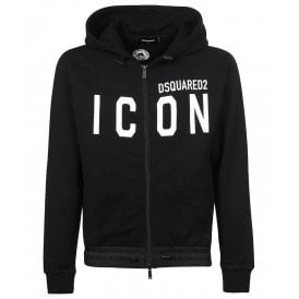 Cotton Printed Icon Logo Black Zip Hoodie